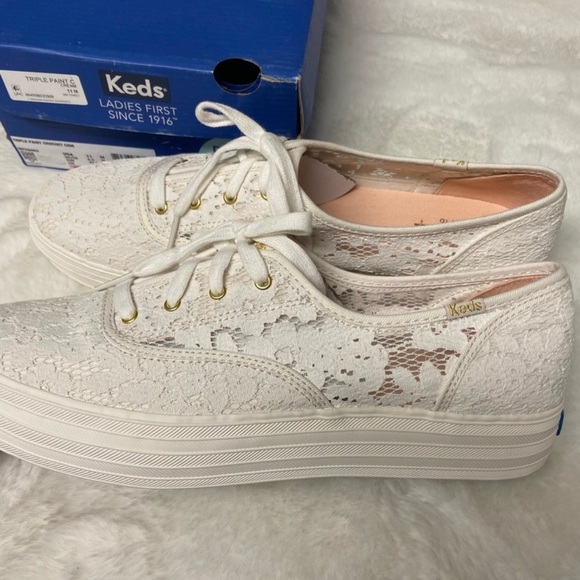 NWT Keds Triple Cream Painted Crochet Platform Sneakers Size 11 M - Picture 10 of 16